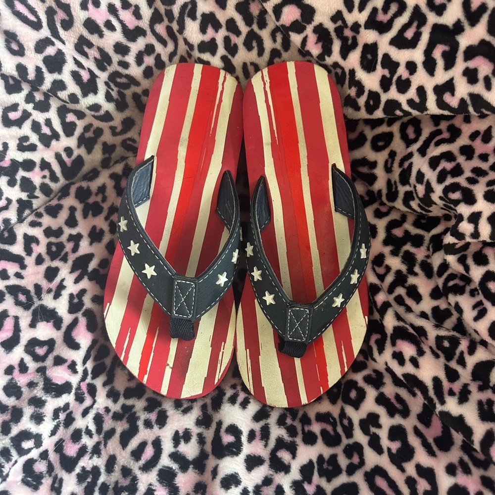 Patriotic Red & White Striped Star Flip-Flops